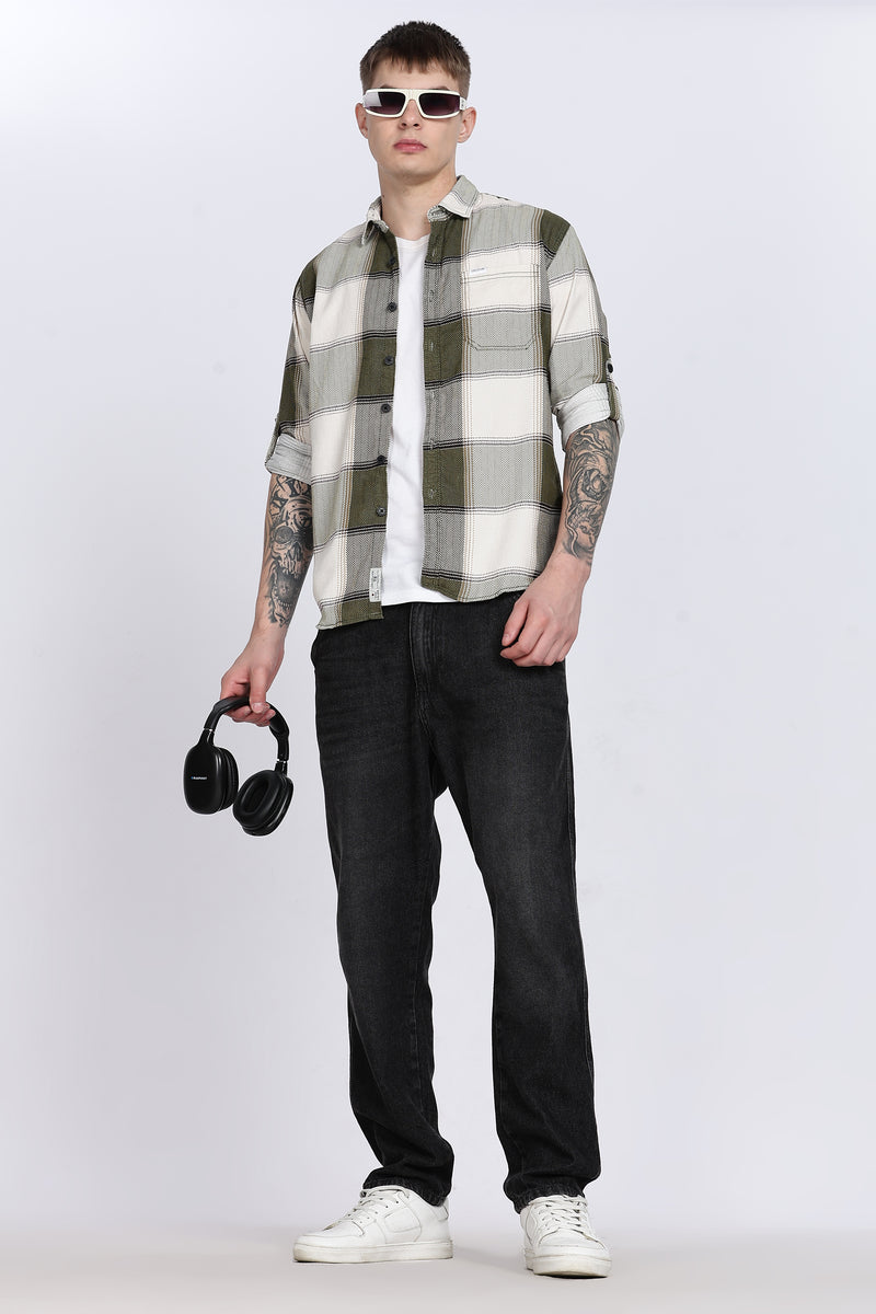 Black Tartan Checks Slim Fit Full Sleeve Shirt