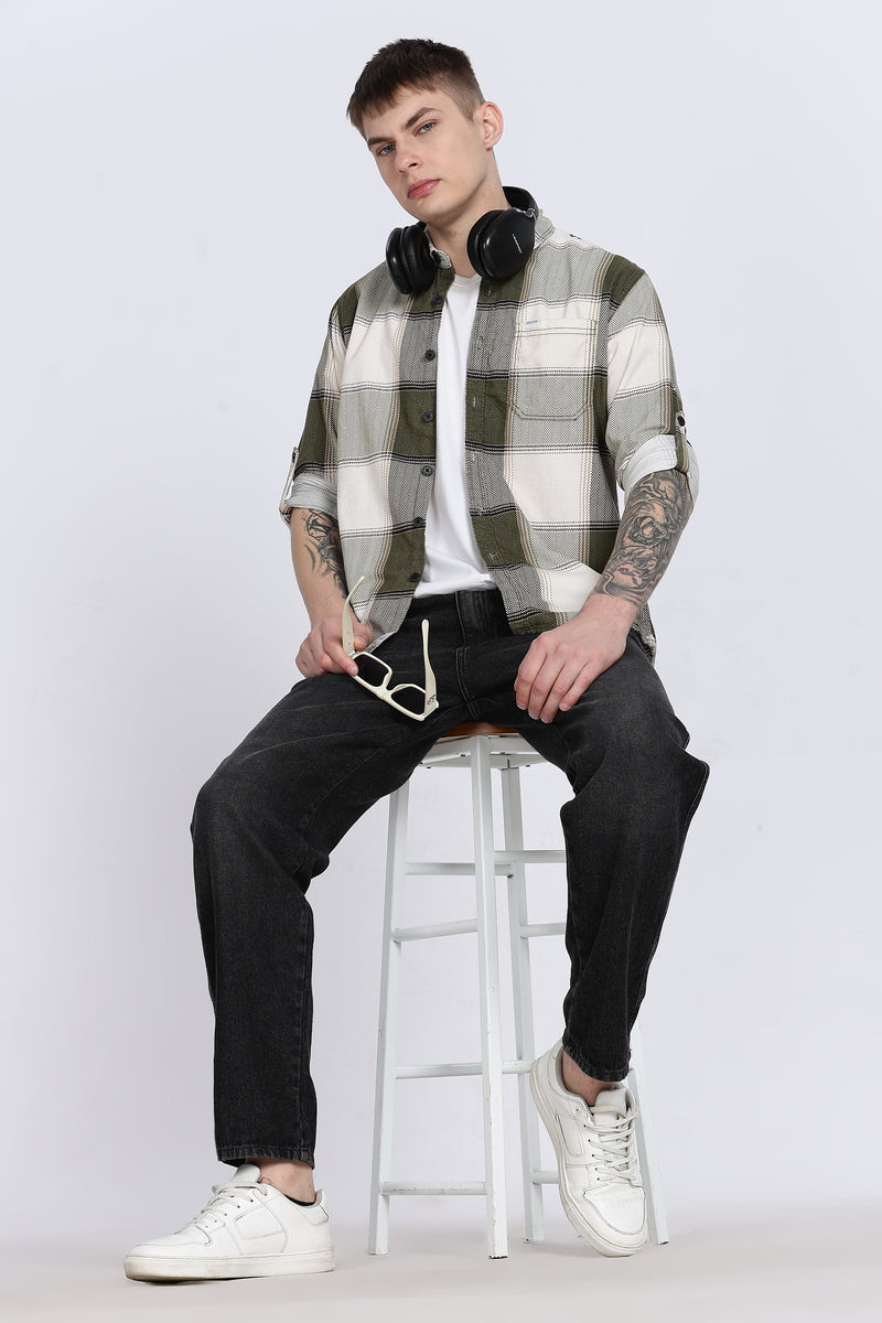 Black Tartan Checks Slim Fit Full Sleeve Shirt