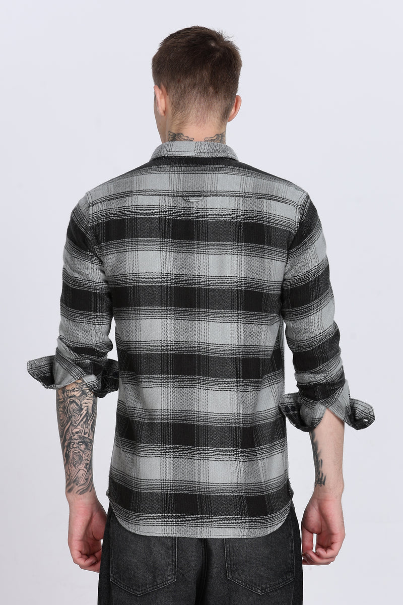 Black Plaid Checked Slim Fit Full Sleeve Shirt
