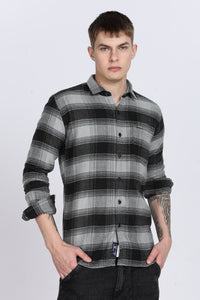 Black Plaid Checked Slim Fit Full Sleeve Shirt