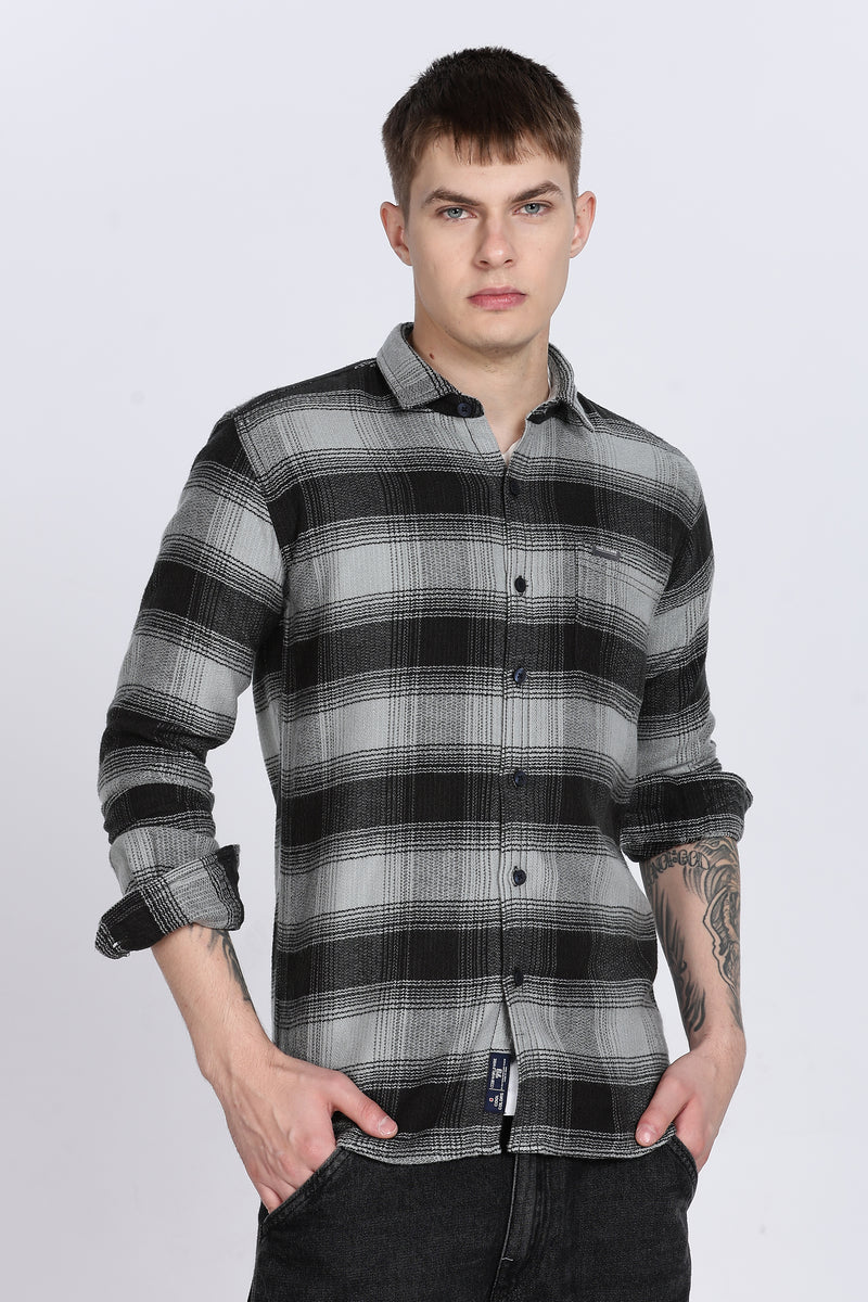 Black Plaid Checked Slim Fit Full Sleeve Shirt