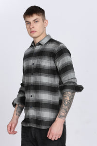 Black Plaid Checked Slim Fit Full Sleeve Shirt