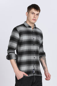 Black Plaid Checked Slim Fit Full Sleeve Shirt