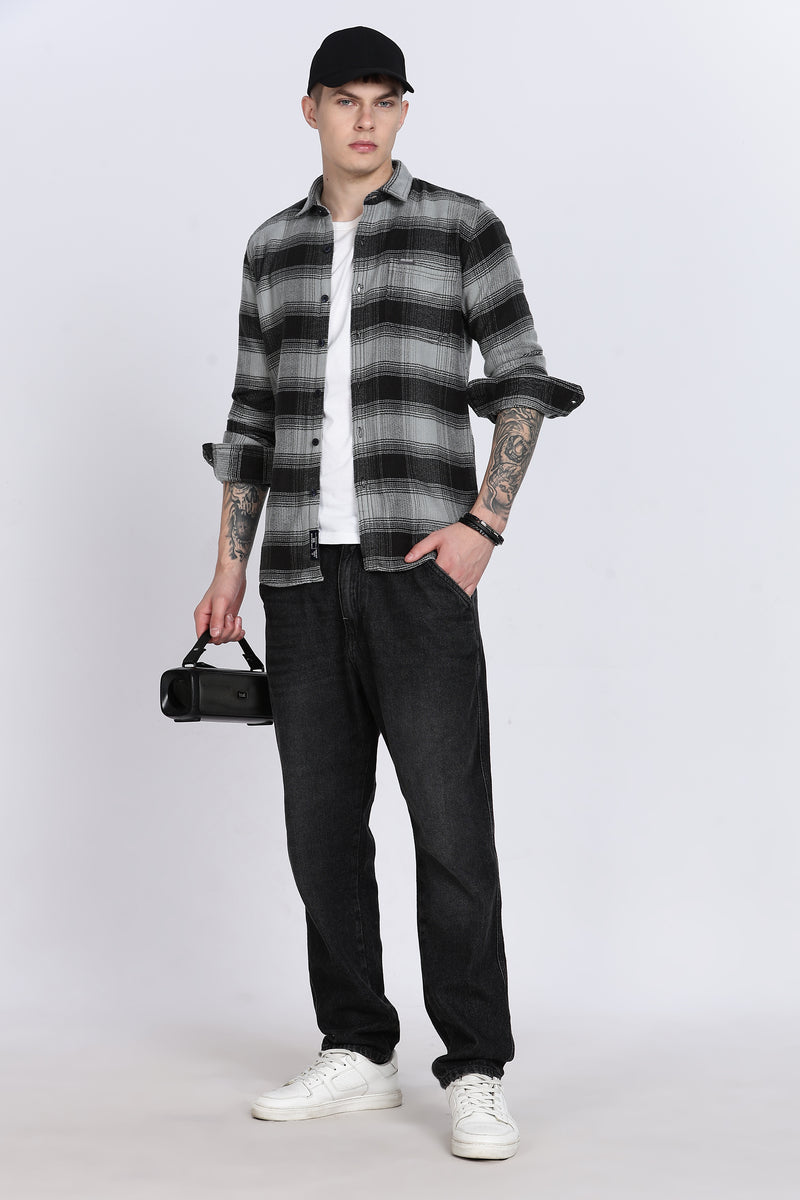 Black Plaid Checked Slim Fit Full Sleeve Shirt