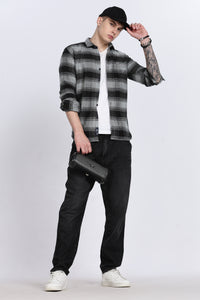 Black Plaid Checked Slim Fit Full Sleeve Shirt