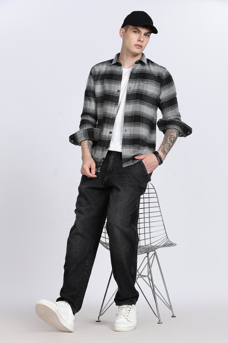 Black Plaid Checked Slim Fit Full Sleeve Shirt