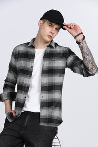 Black Plaid Checked Slim Fit Full Sleeve Shirt