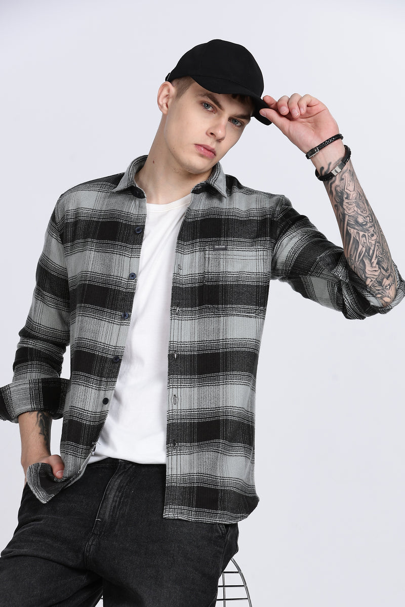 Black Plaid Checked Slim Fit Full Sleeve Shirt
