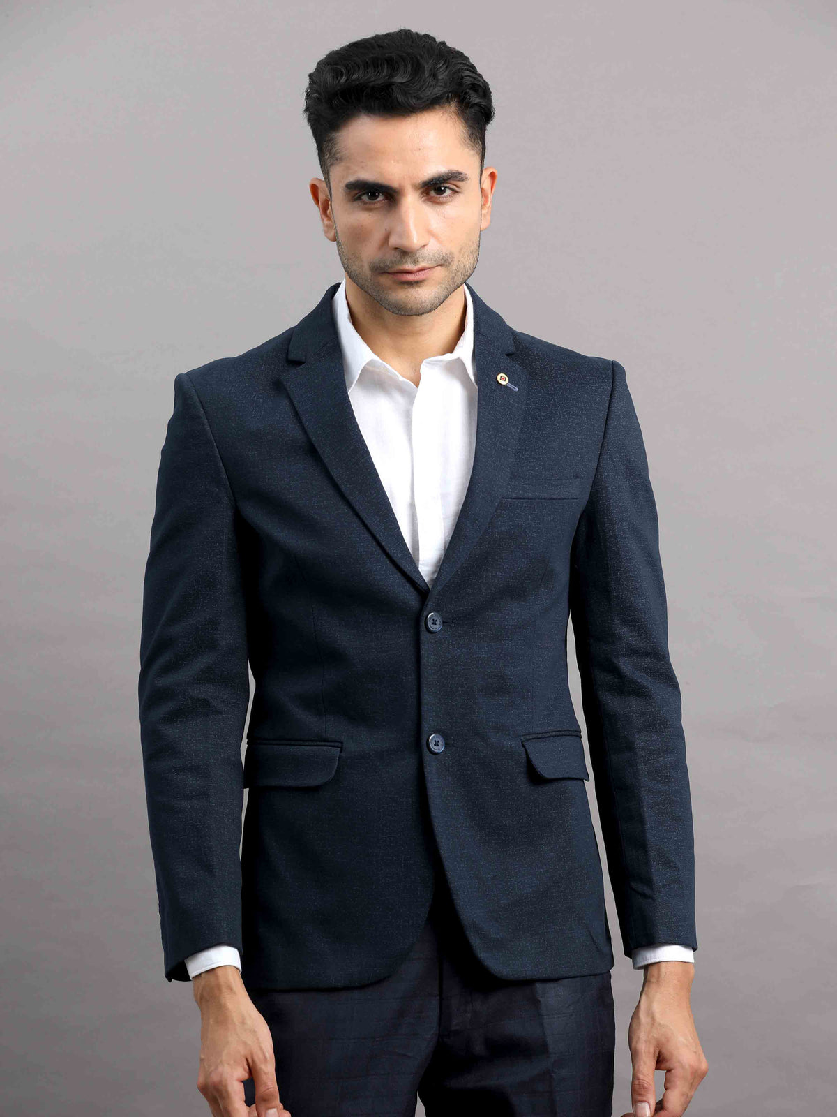 Shop Men's Navy Cotton Blend Slim Fit Casual Blazer Online.