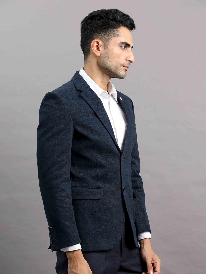 Shop Men's Navy Cotton Blend Slim Fit Casual Blazer Online.