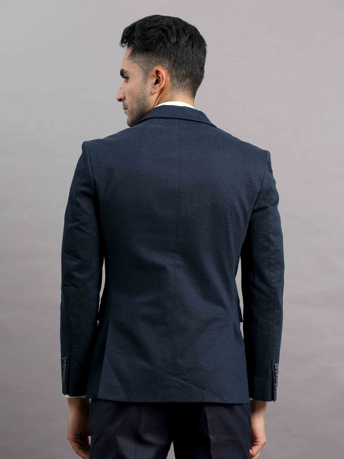 Shop Men's Navy Cotton Blend Slim Fit Casual Blazer Online.