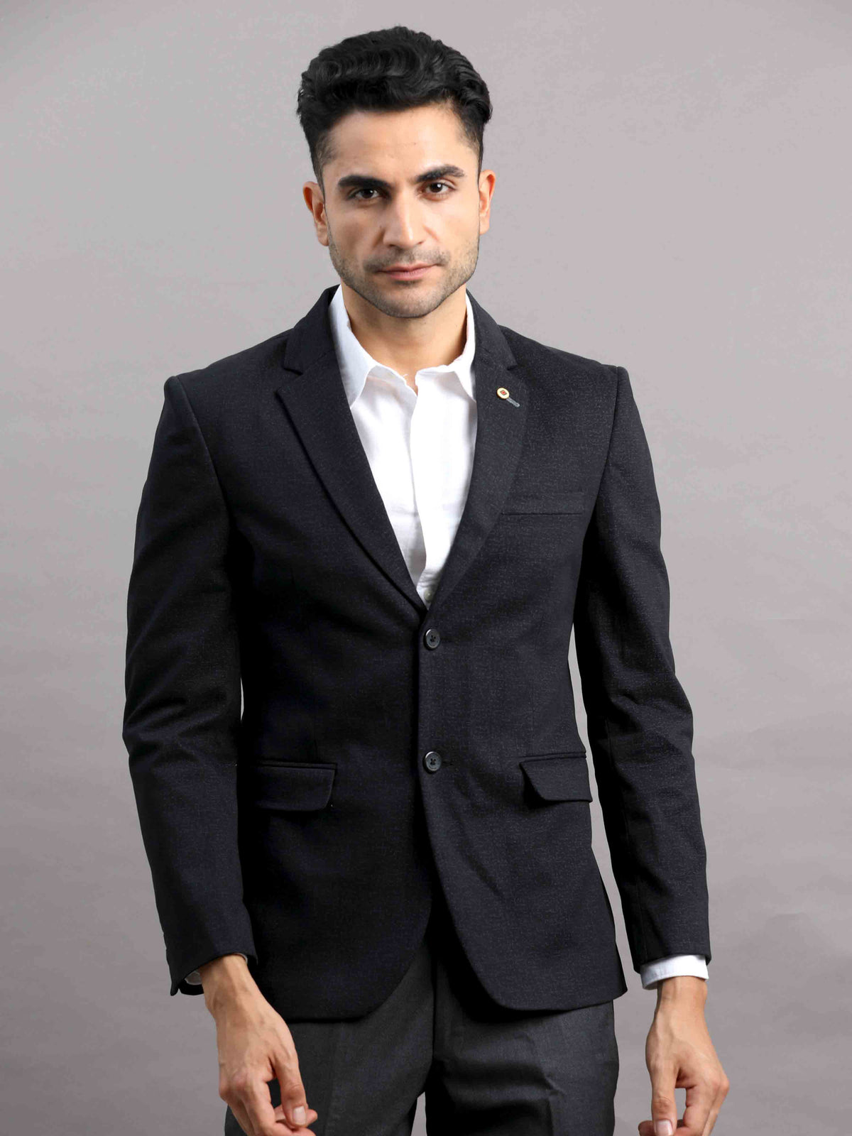 Shop Men's Black Cotton Blend Slim Fit Casual Blazer Online.