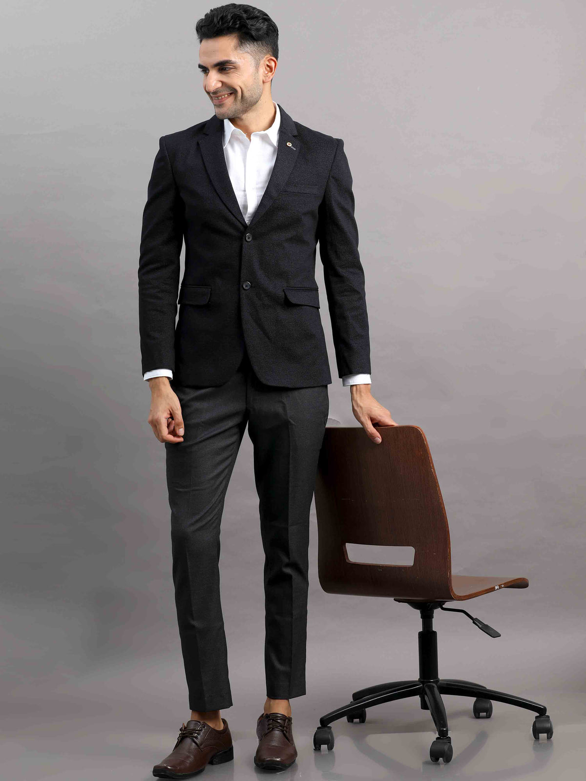 Shop Men's Black Cotton Blend Slim Fit Casual Blazer Online.