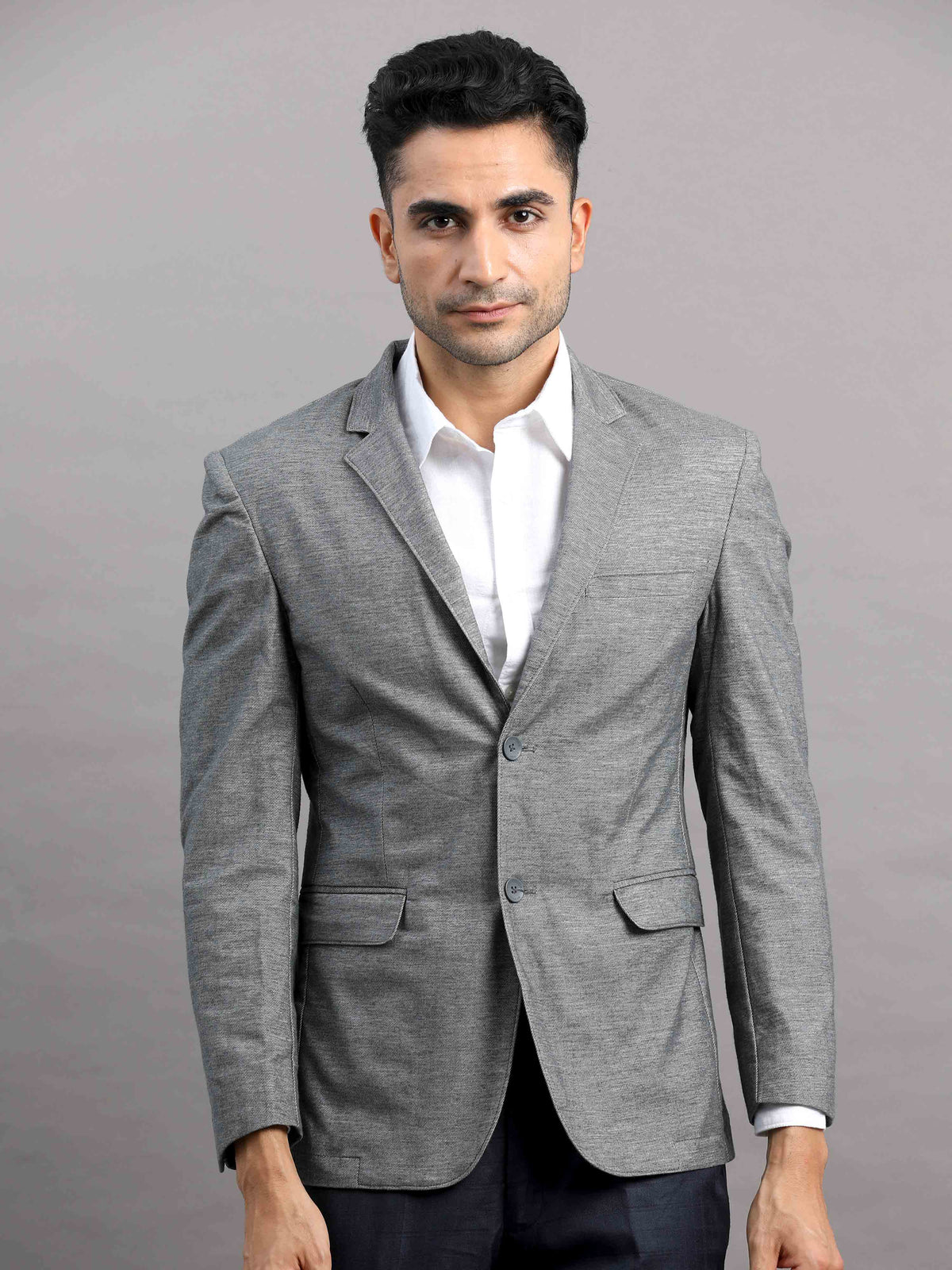 Shop Men's Grey Cotton Blend Slim Fit Casual Blazer Online.