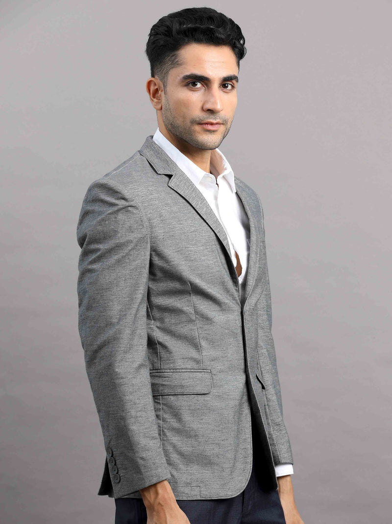 Shop Men's Grey Cotton Blend Slim Fit Casual Blazer Online.