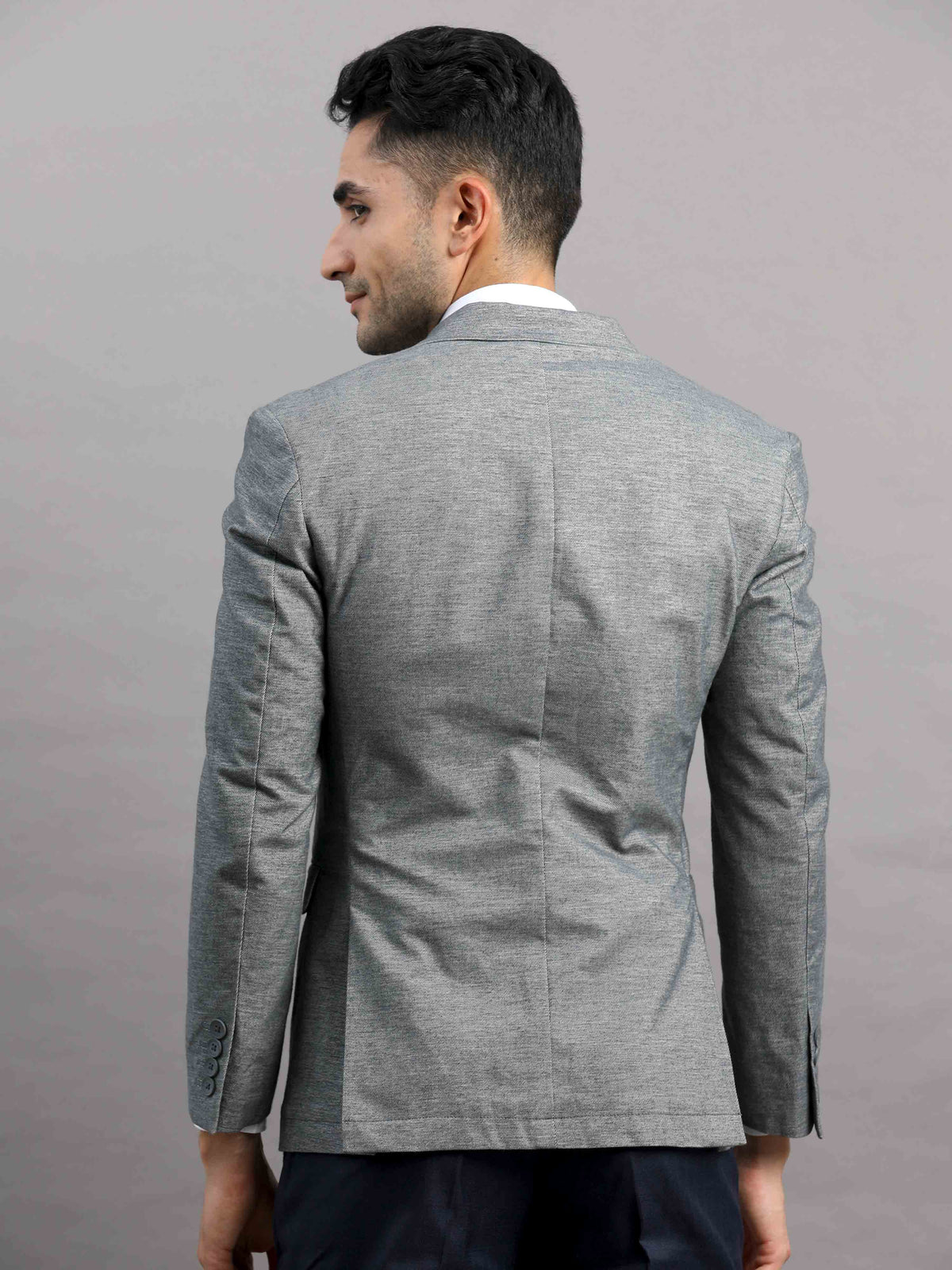 Shop Men's Grey Cotton Blend Slim Fit Casual Blazer Online.