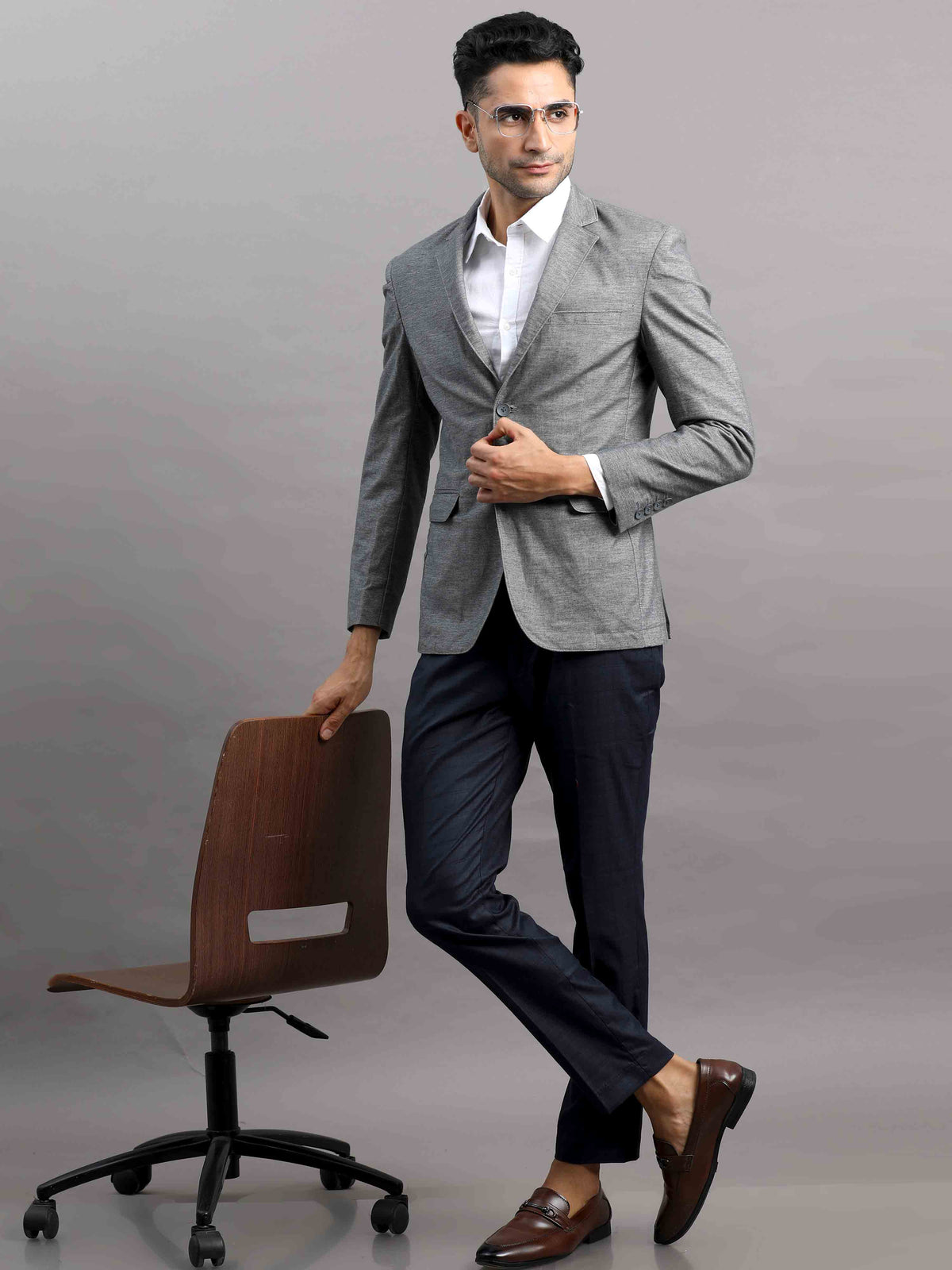 Shop Men's Grey Cotton Blend Slim Fit Casual Blazer Online.