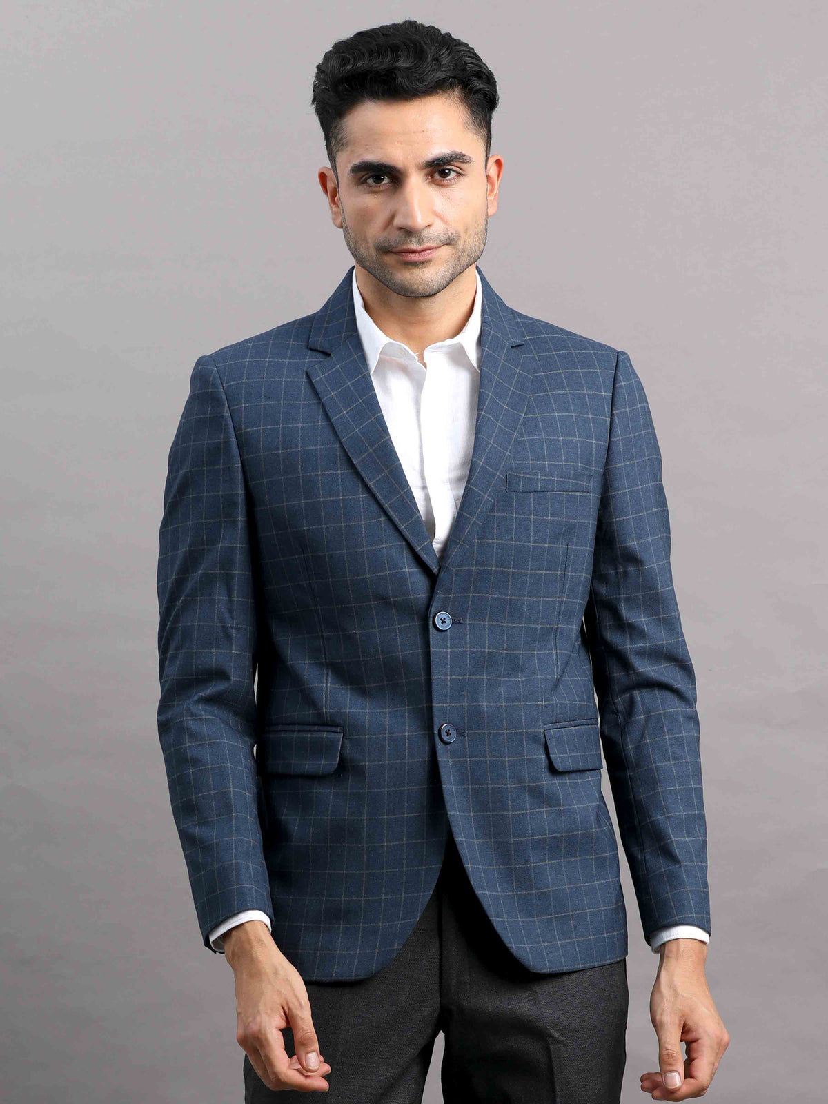 Shop Men's Navy Cotton Blend Slim Fit Casual Blazer Online.