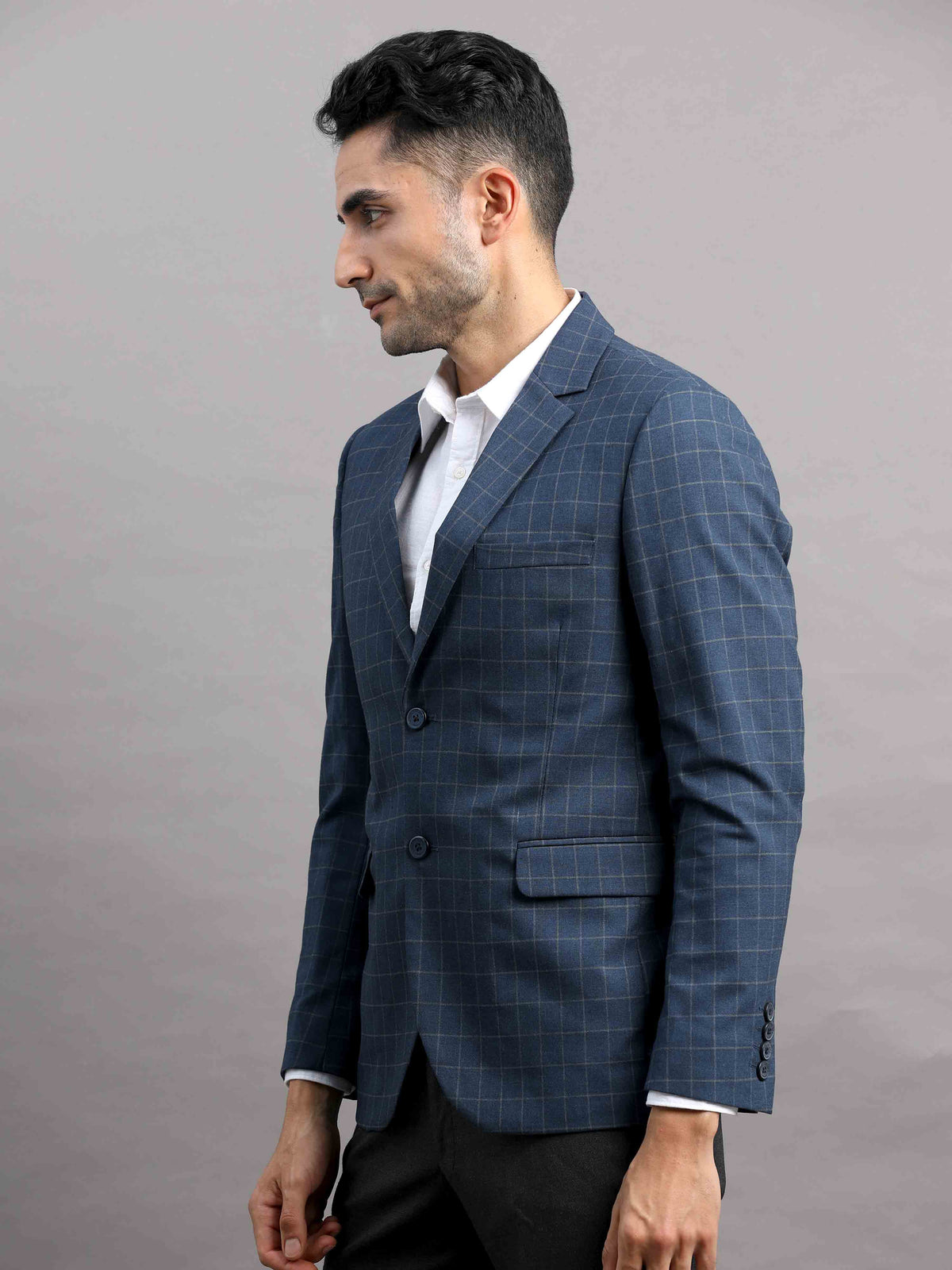 Shop Men's Navy Cotton Blend Slim Fit Casual Blazer Online.