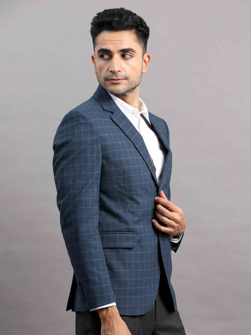 Shop Men's Navy Cotton Blend Slim Fit Casual Blazer Online.