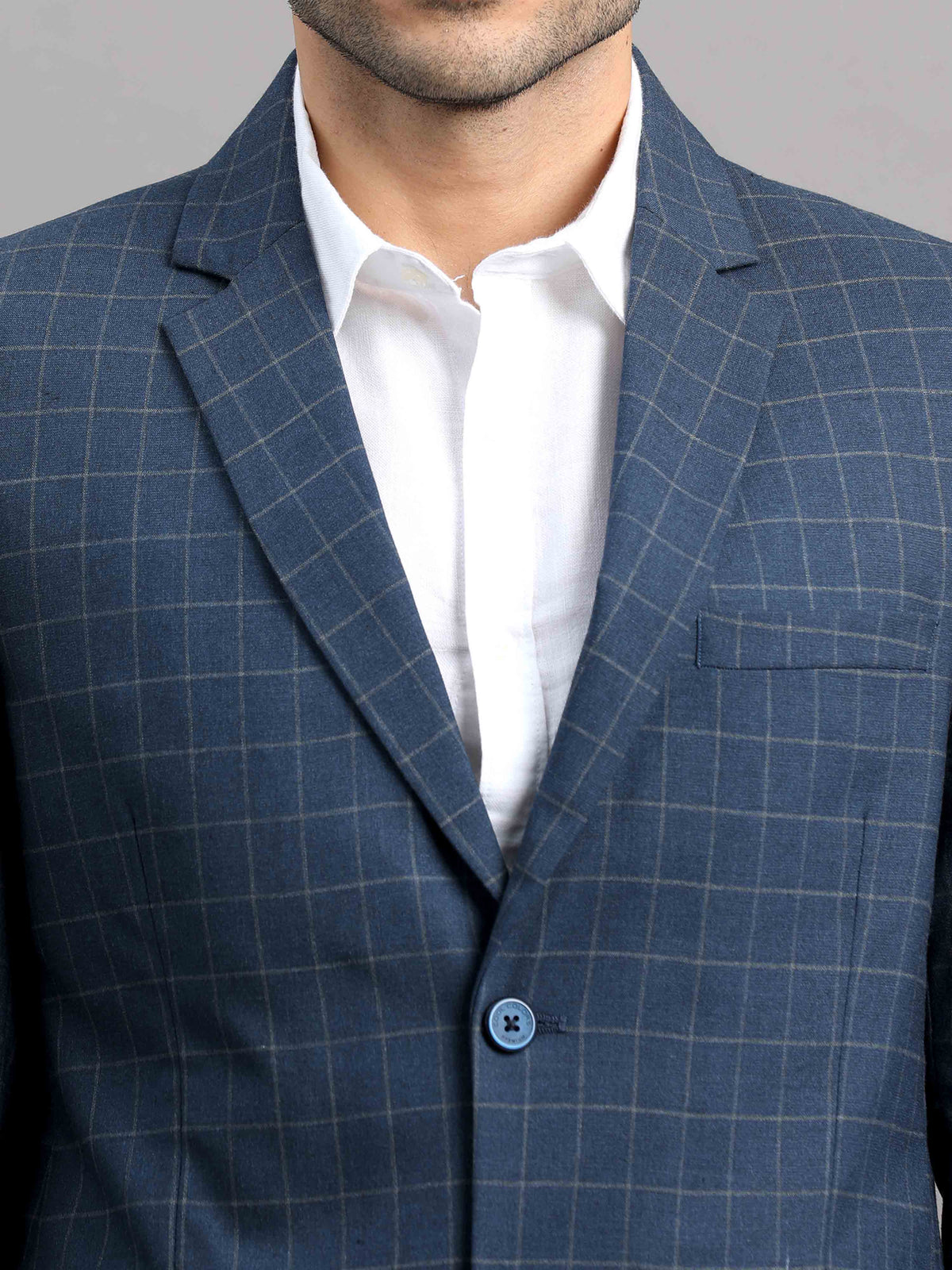 Shop Men's Navy Cotton Blend Slim Fit Casual Blazer Online.