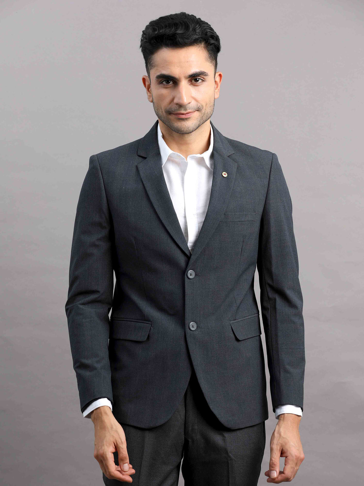 Shop Men's Dark Grey Cotton Blend Slim Fit Casual Blazer Online.