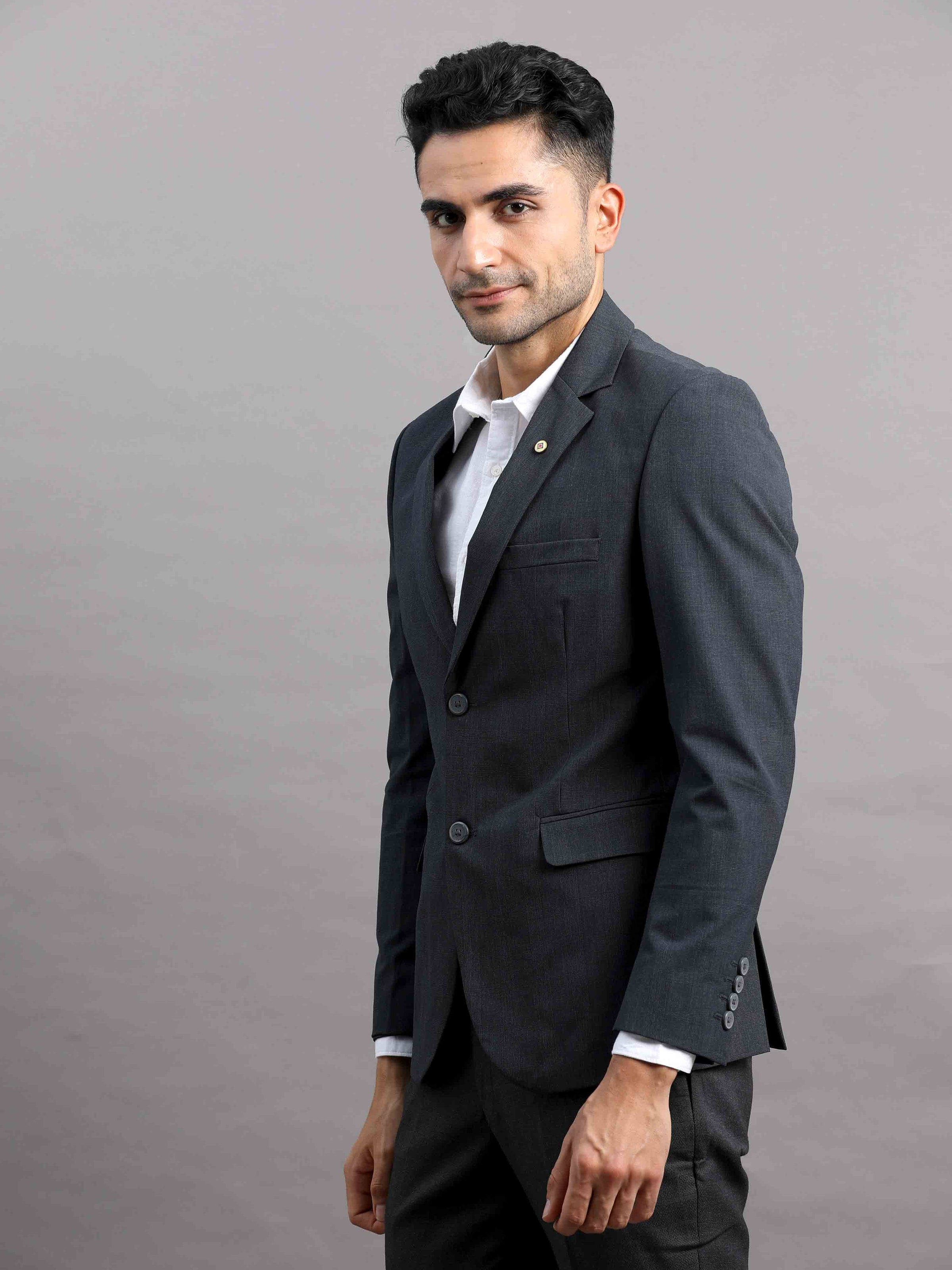 Shop Men's Dark Grey Cotton Blend Slim Fit Casual Blazer Online