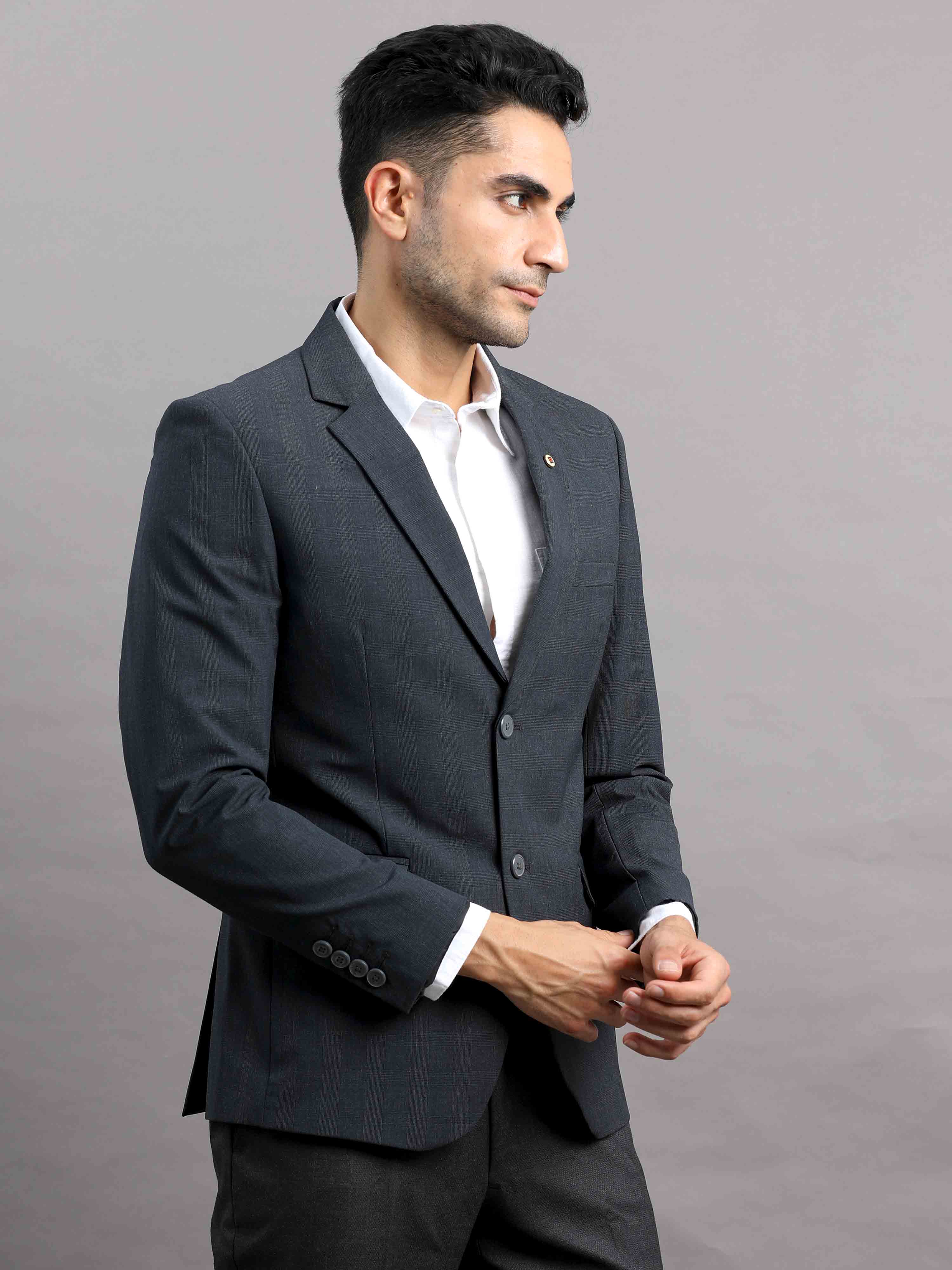 Shop Men s Dark Grey Cotton Blend Slim Fit Casual Blazer Online