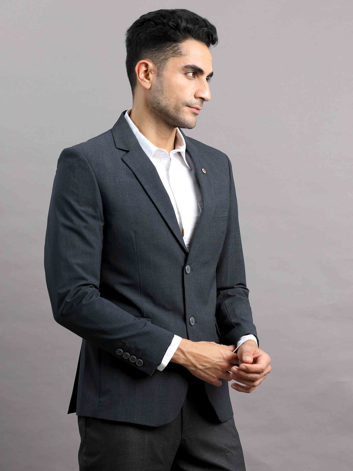 Shop Men's Dark Grey Cotton Blend Slim Fit Casual Blazer Online.