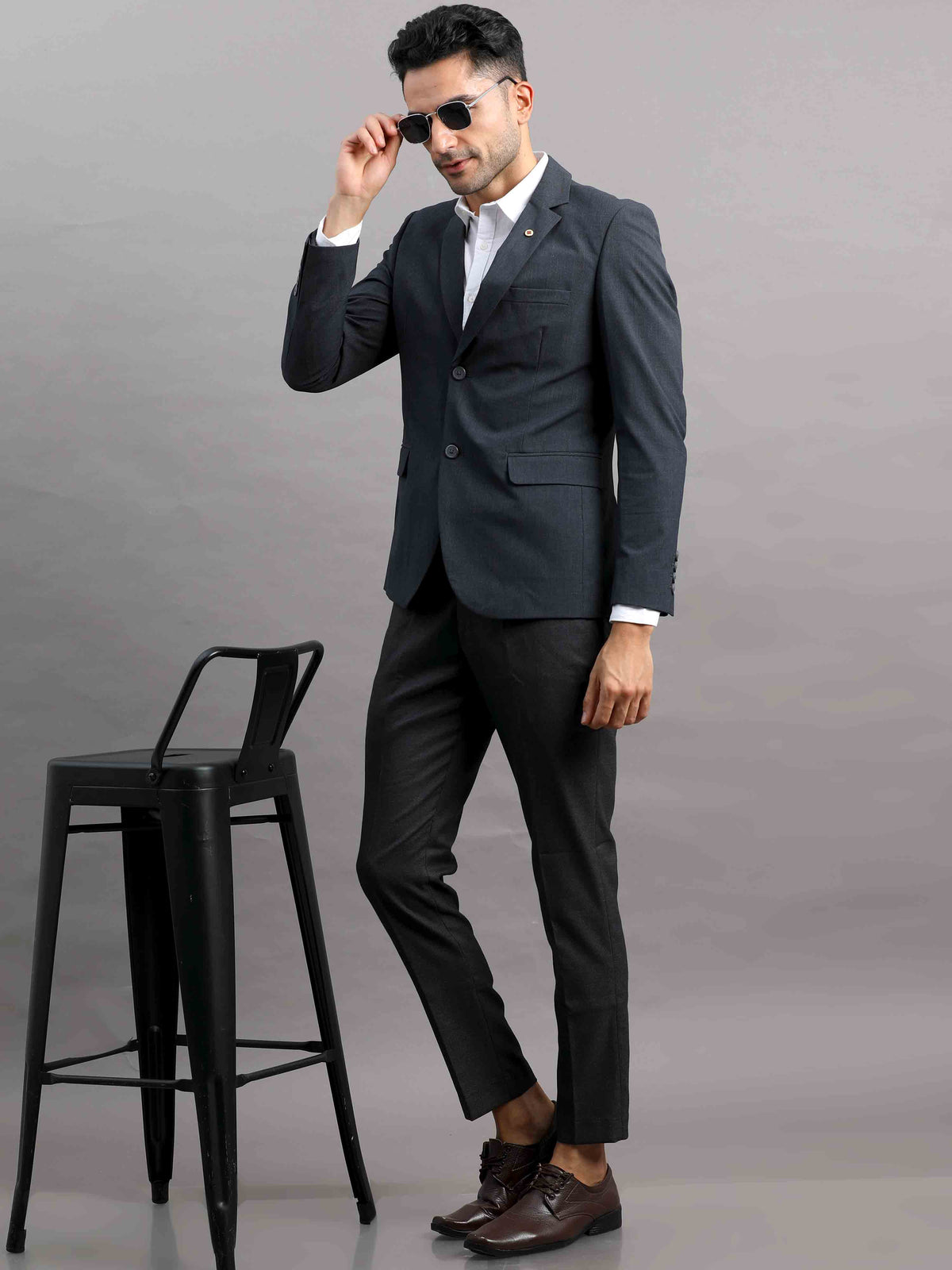 Shop Men's Dark Grey Cotton Blend Slim Fit Casual Blazer Online.