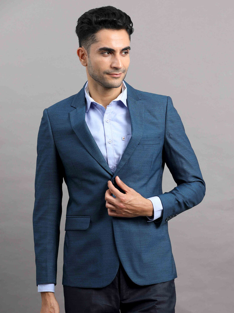 Shop Men's Blue Cotton Blend Slim Fit Casual Blazer Online.