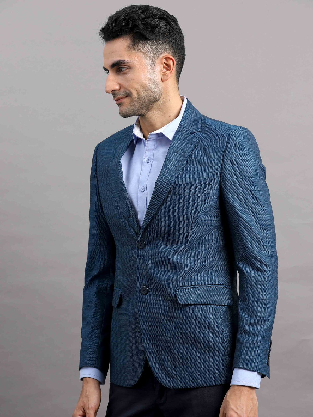 Shop Men's Blue Cotton Blend Slim Fit Casual Blazer Online.