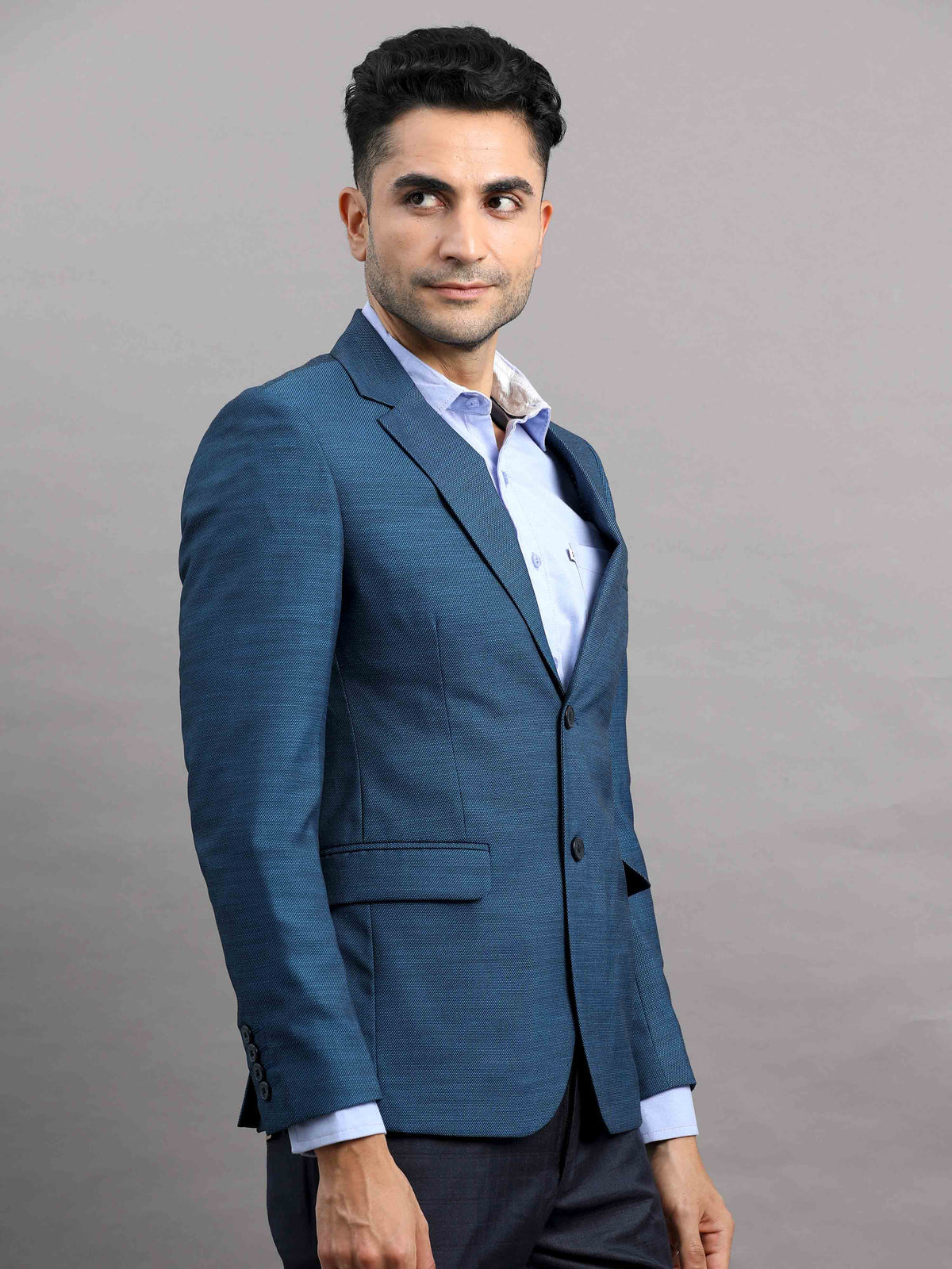 Shop Men's Blue Cotton Blend Slim Fit Casual Blazer Online.