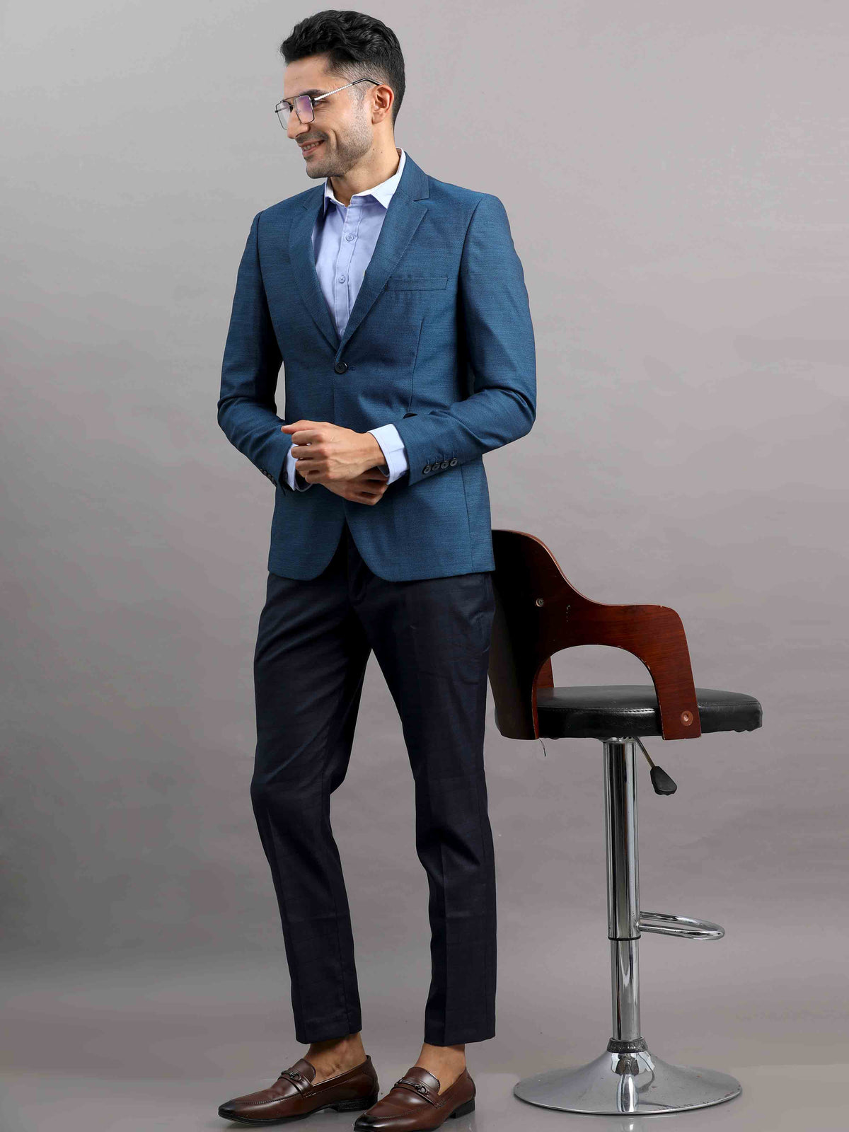 Shop Men's Blue Cotton Blend Slim Fit Casual Blazer Online.