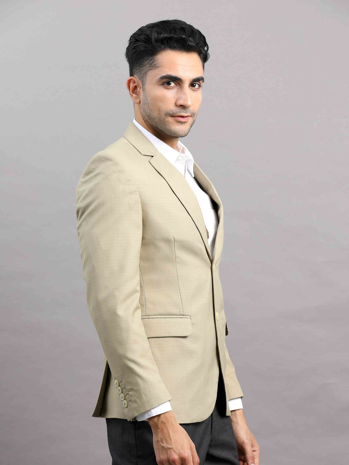 Shop Men's Khaki Cotton Blend Slim Fit Casual Blazer Online.