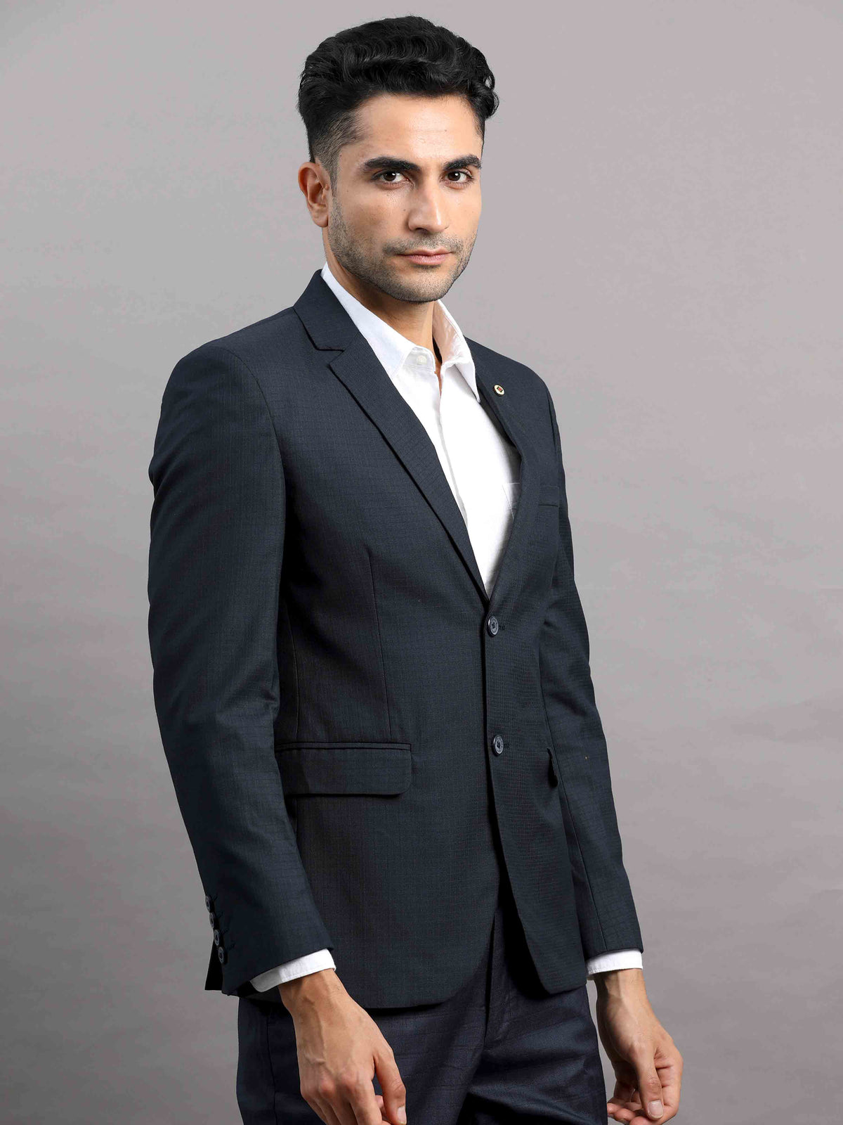 Shop Men's Navy Cotton Blend Slim Fit Casual Blazer Online.