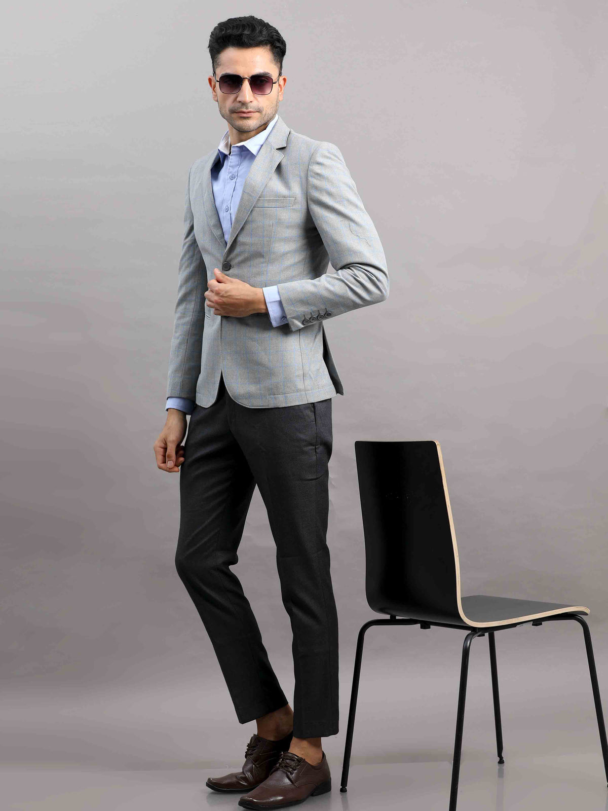 Shop Men's Grey Cotton Blend Slim Fit Casual Blazer Online.