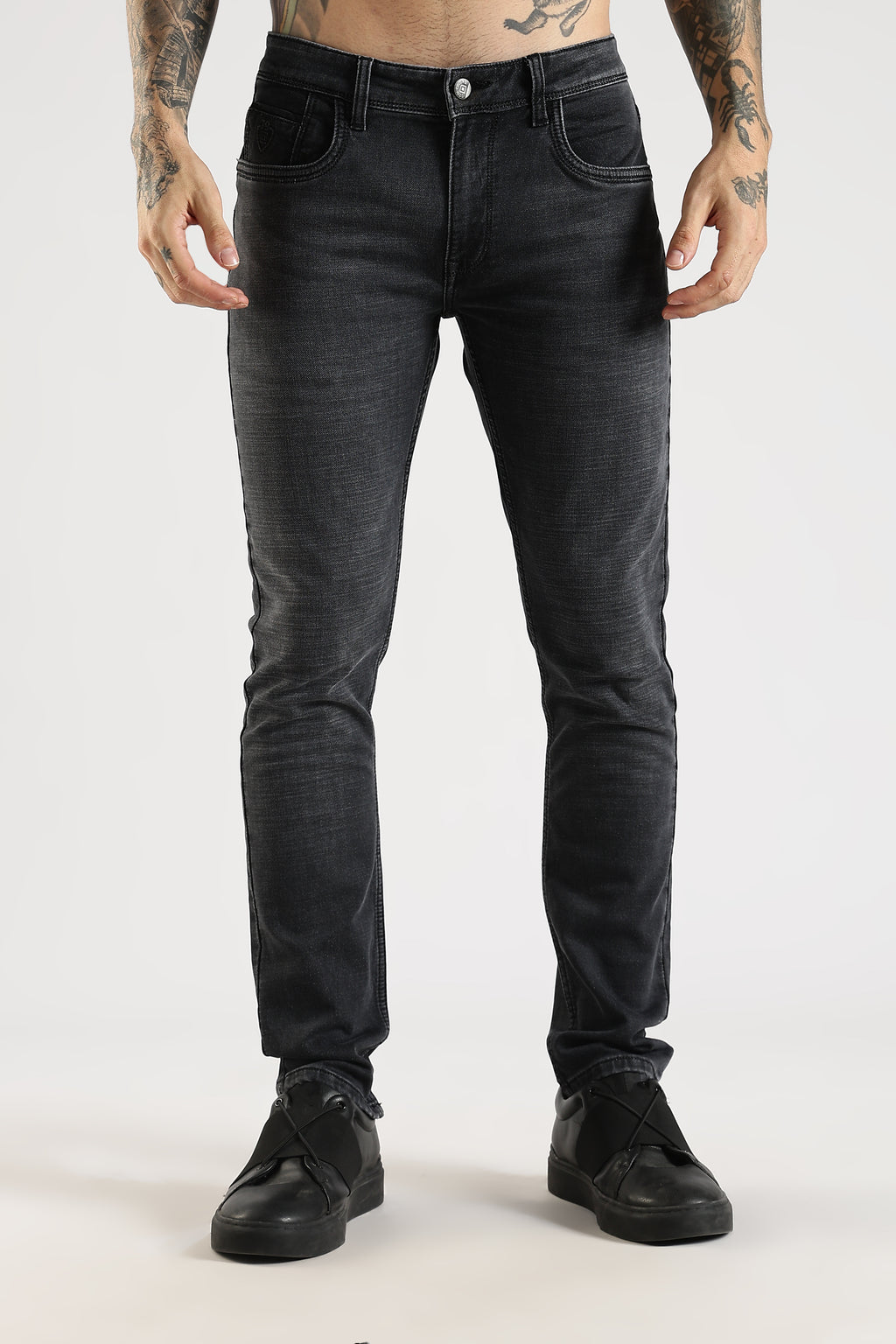 Men Faded Sea Black Ankle Fit Stretchable Denim Jeans