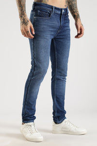Men Mid Blue Solid Ankle Fit Stretchable Denim Jeans