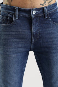 Men Mid Blue Solid Ankle Fit Stretchable Denim Jeans