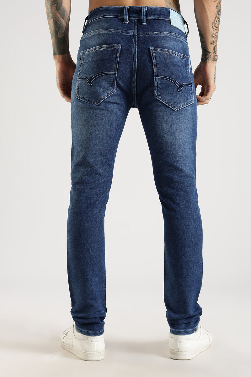 Men Mid Blue Solid Ankle Fit Stretchable Denim Jeans