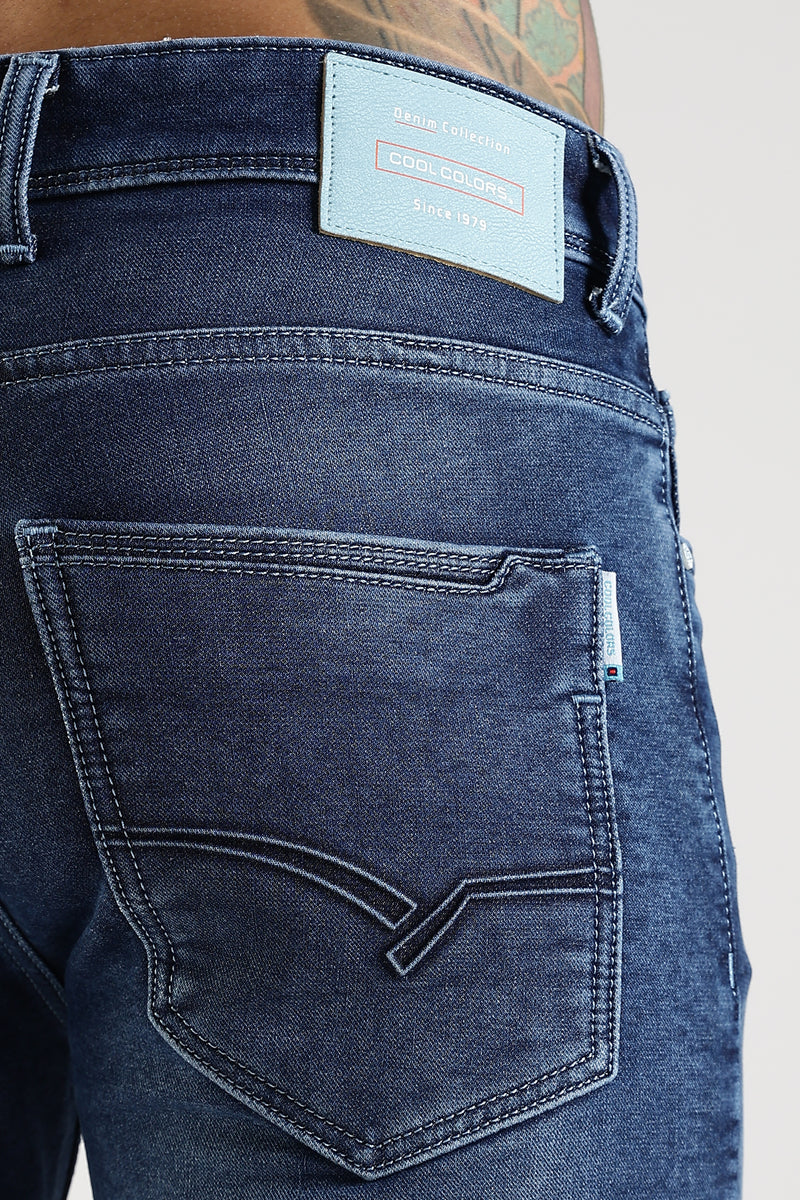 Men Mid Blue Solid Ankle Fit Stretchable Denim Jeans