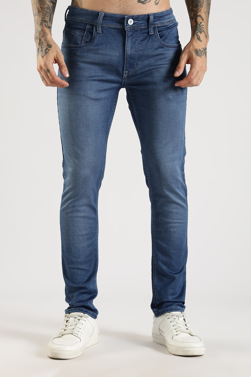 Men Blue Solid Ankle Fit Stretchable Denim Jeans