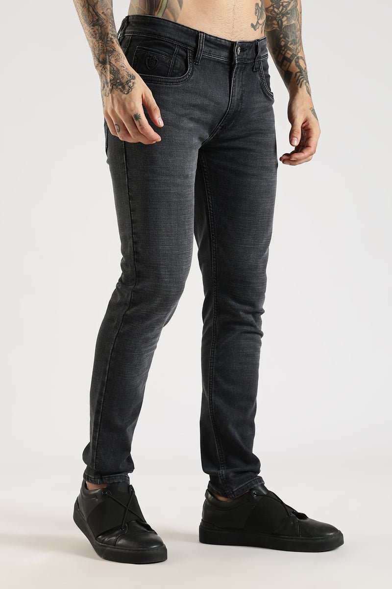 Men Faded Sea Black  Ankle Fit Stretchable Denim Jeans