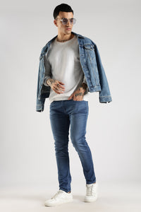 Men Blue Solid Ankle Fit Stretchable Denim Jeans