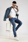Men Blue Solid Ankle Fit Stretchable Denim Jeans