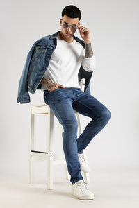 Men Blue Solid Ankle Fit Stretchable Denim Jeans