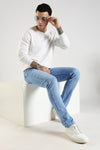 Men Sky Solid Ankle Fit Stretchable Denim Jeans