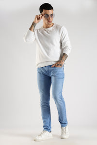 Men Sky Solid Ankle Fit Stretchable Denim Jeans