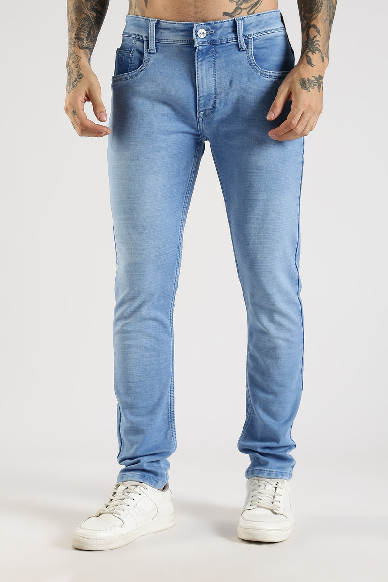 Men Sky Solid Ankle Fit Stretchable Denim Jeans
